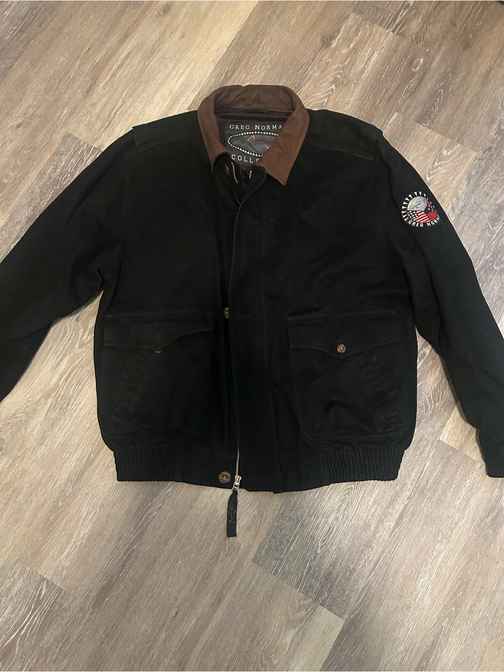 Greg Norman Collection Black Bomber Jacket with Brown Collar